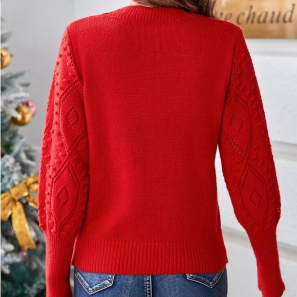 NWT Shein Solid Bishop Sleeve Sweater Red - Picture 2 of 3
